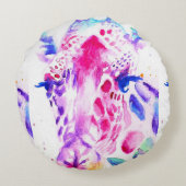 かわいいキリン動物園の動物のパターン水色 ラウンドクッション (裏面)