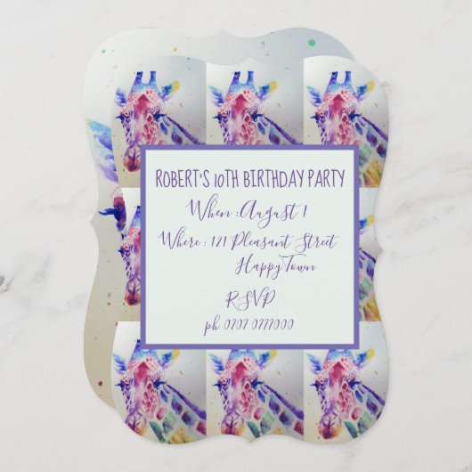 かわいいキリン動物園の動物の子供の誕生日招待状 招待状 (正面/裏面)