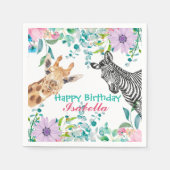 かわいいキリン動物園の動物ジャングルフローラ誕生日 スタンダードカクテルナプキン (正面)