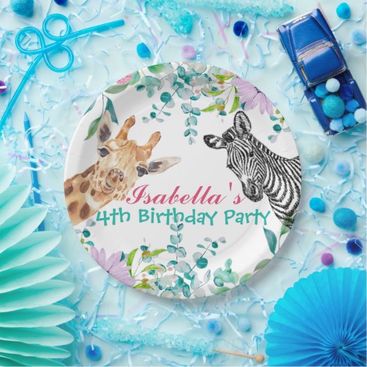 かわいいキリン動物園の動物ジャングルフローラ誕生日 ペーパープレート (パーティー)