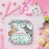 かわいいキリン動物園の動物ジャングルフローラ誕生日 ペーパープレート (パーティー)