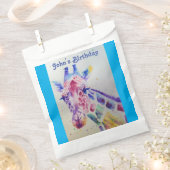 かわいいキリン動物園の動物パーティー名のお土産袋 フェイバーバッグ (クリップ留めされた状態)