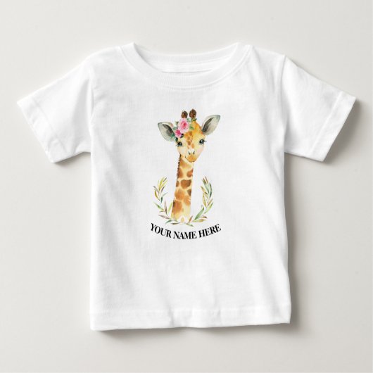 かわいいキリン動物1st最初の女の子の誕生日ボホ ベビーTシャツ (正面)