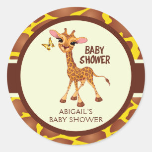 かわいいキリン及び蝶のベビーシャワー ラウンドシール