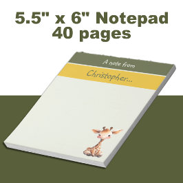 かわいいキリン名前をカスタムするグリーンキッズ ノートパッド