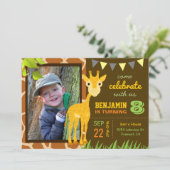 かわいいキリン子供の誕生日パーティーの写真招待状 招待状 (スタンド正面)