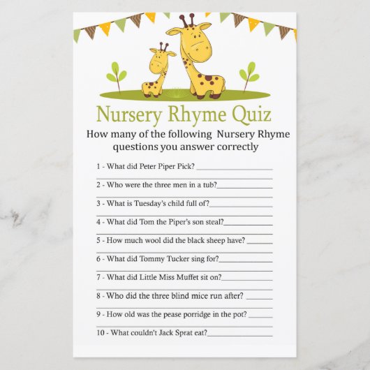 かわいいキリン子供部屋韻クイズ赤ちゃんシャワーゲーム (正面)