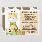 かわいいキリン幼児の誕生日 招待状 (正面/裏面)