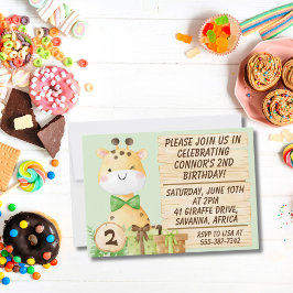 かわいいキリン幼児の誕生日 招待状