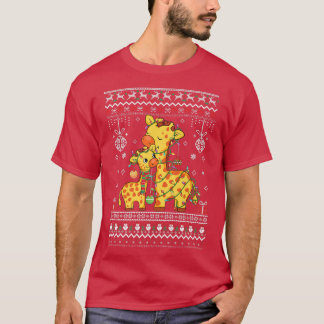 かわいいキリン愛好家クリスマスライト醜いクリスマスパターン Tシャツ