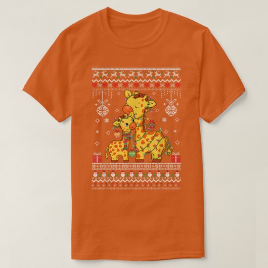 かわいいキリン愛好家クリスマスライト醜いクリスマスパターン Tシャツ (デザイン正面)