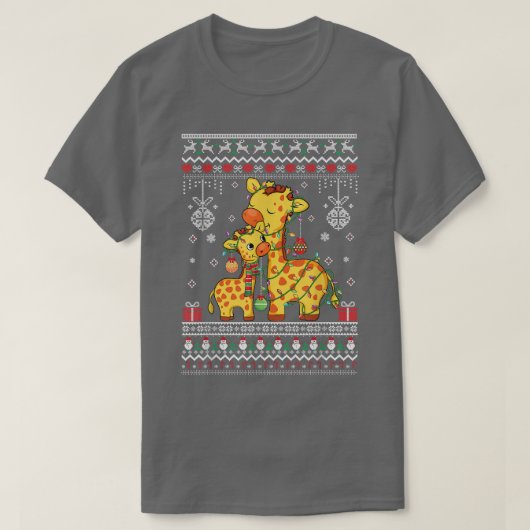 かわいいキリン愛好家クリスマスライト醜いクリスマスパターン Tシャツ (デザイン正面)