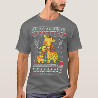 かわいいキリン愛好家クリスマスライト醜いクリスマスパターン Tシャツ