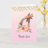 かわいいキリン水彩ママ&ベビーありがとう カード (黄色い花)
