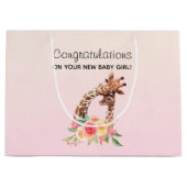 かわいいキリン水彩母さん&ベビーおめでとう ラージペーパーバッグ (正面)