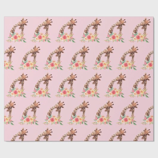 かわいいキリン水彩母とベビーラッピング紙 ラッピングペーパー (フラット)