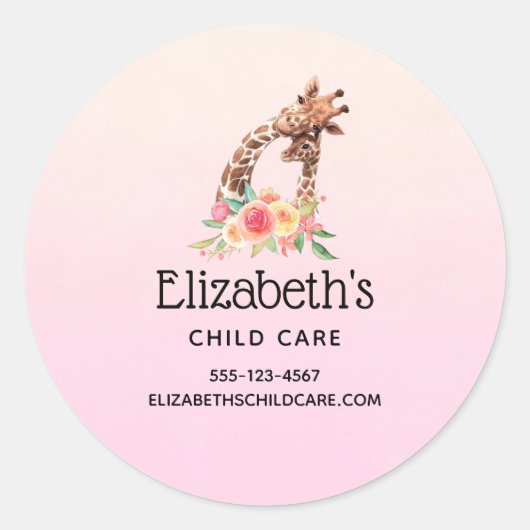 かわいいキリン水彩母とベビー事業 ラウンドシール (正面)