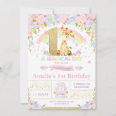 かわいいキリン第1誕生日パーティの招待状娘 招待状 (正面)