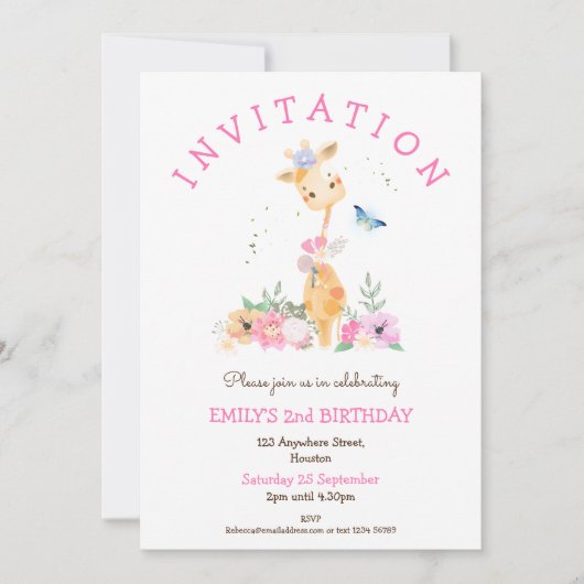 かわいいキリン花ガールズ2nd誕生日パーティー 招待状 (正面)