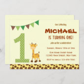 かわいいキリン誕生日パーティーの招待 招待状 (正面/裏面)