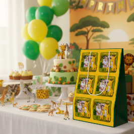 かわいいキリン誕生日写真カスタマイズ可能 ミディアムペーパーバッグ