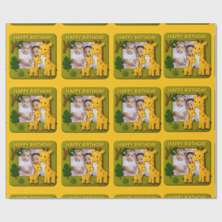 かわいいキリン誕生日写真カスタマイズ可能 ラッピングペーパー