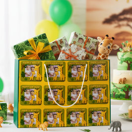 かわいいキリン誕生日写真カスタマイズ可能 ラージペーパーバッグ