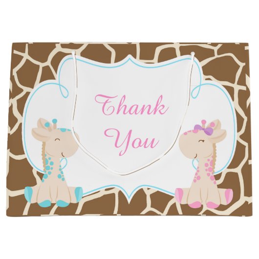 かわいいキリン赤ちゃんシャワーありがとう ラージペーパーバッグ (正面)
