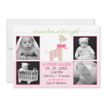 かわいいキリン赤ちゃん女の子の写真の誕生のお知らせ