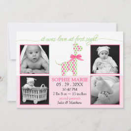 かわいいキリン赤ちゃん女の子の写真の誕生のお知らせ 案内状