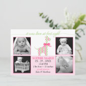 かわいいキリン赤ちゃん女の子の写真の誕生のお知らせ 案内状 (スタンド正面)