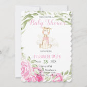 かわいいキリン金箔グリッターベビーガールシャワー 招待状 (正面)