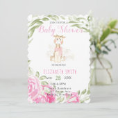 かわいいキリン金箔グリッターベビーガールシャワー 招待状 (スタンド正面)