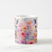 かわいいキリン顔とピンクの花 コーヒーマグカップ (中央)