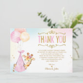 かわいいキリン風船ガールベイビーシャワー散水 サンキューカード (スタンド正面)