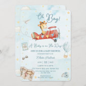 かわいいキリン飛行機アドベンチャーオーボーイベビーシャワー 招待状 (正面/裏面)