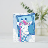 かわいいキリン おめでとう ライトブルー ポップアート ポストカード (スタンド正面)