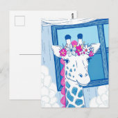 かわいいキリン おめでとう ライトブルー ポップアート ポストカード (正面/裏面)