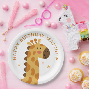 かわいいキリン。アニマルおもしろいサファリ子供の誕生日 ペーパープレート