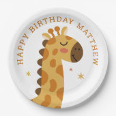 かわいいキリン。アニマルおもしろいサファリ子供の誕生日 ペーパープレート (正面)