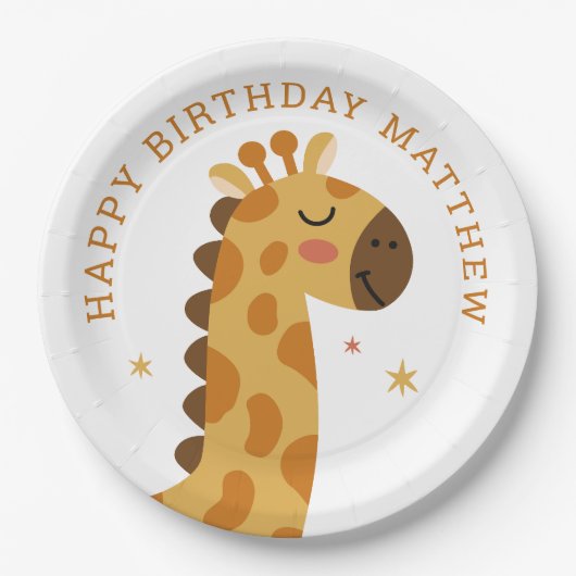 かわいいキリン。アニマルおもしろいサファリ子供の誕生日 ペーパープレート (正面)