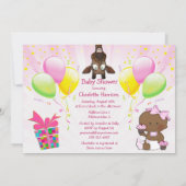 かわいいキリン エスニック ベビーガール カップケーキ ベビーシャワー 招待状 (裏面)