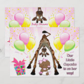 かわいいキリン エスニック ベビーガール カップケーキ ベビーシャワー 招待状 (正面/裏面)