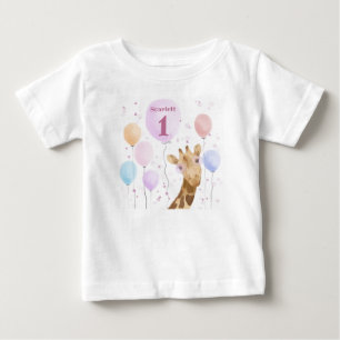 かわいいキリン カラフルバルーン ガール 誕生日 ベビーTシャツ