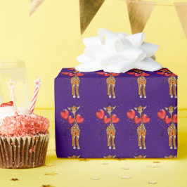 かわいいキリン、グリッターキラキラハートバルーン ラッピングペーパー