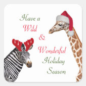 かわいいキリン&ゼブラワイルドクリスマス スクエアシール (正面)