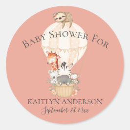 かわいいキリン・ゼブラ熱気球ベビーガール ラウンドシール
