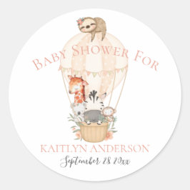 かわいいキリン ゼブラ 熱気球の女の子 赤ちゃん ラウンドシール