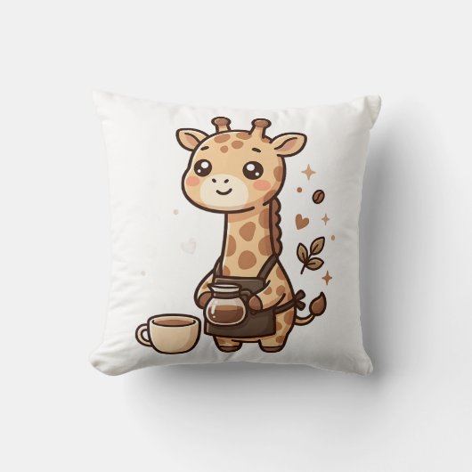 かわいいキリン バリスタ エプロン スロー枕 クッション (正面)