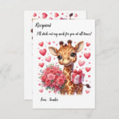 かわいいキリン・バレンタイン・カード ノートカード (正面/裏面)